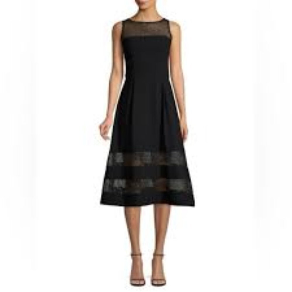 Aidan Mattox Women's Crepe and Illusion Mesh Cocktail Dress